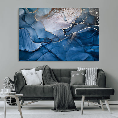 -Abstract Blue Gold Fluid Art Wall Decor – Modern Canvas Print, Elegant Home & Office Wall Art, Stylish Living Room or Bedroom Decoration