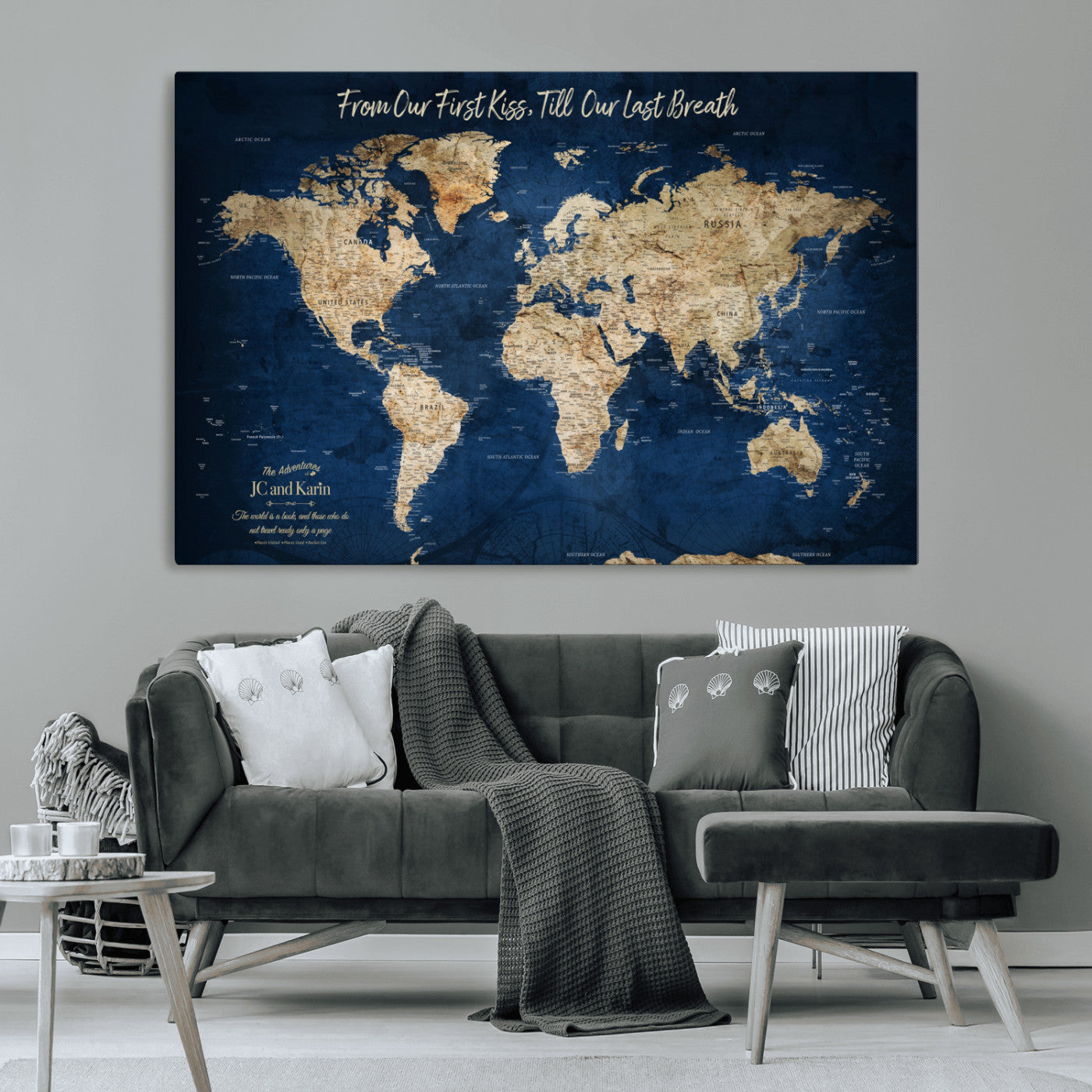 56122A-MGV-CV-36X24-Push Pin World Map Canvas Print – Framed Wall Art for Couples to Track Their Travels – Anniversary Gift or Home Adventure Decor - H2-Orj