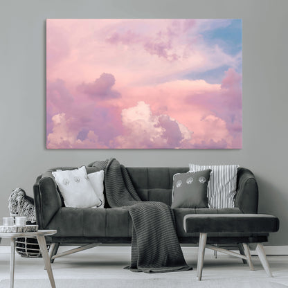 Soft pastel-colored clouds in shades of pink, purple, and blue, creating a dreamy and serene sky perfect for a calming decor touch.