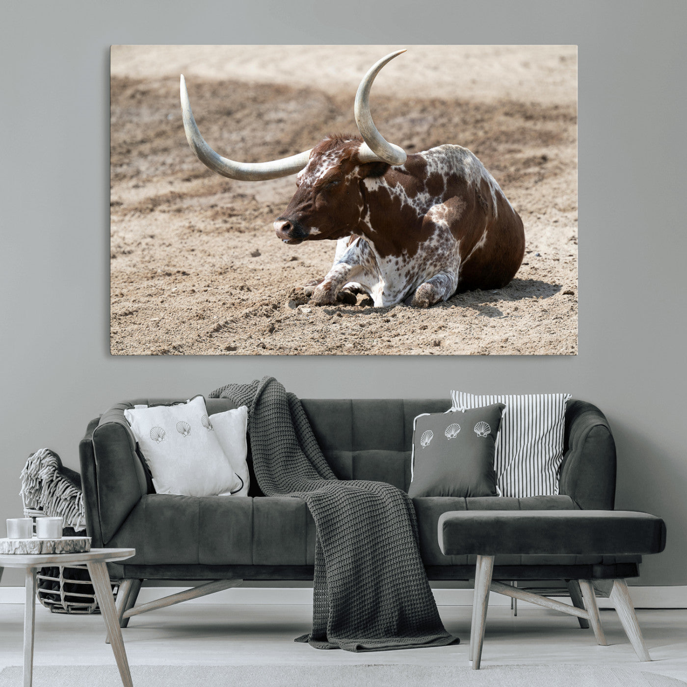 Texas Longhorn Wall Art Canvas Print, Framed Country Living Art Picture Print, Farmhouse Aesthetic Perfect Western Rustic Decor Artwork