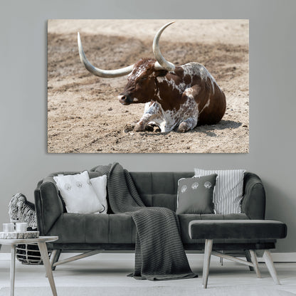 Texas Longhorn Wall Art Canvas Print, Framed Country Living Art Picture Print, Farmhouse Aesthetic Perfect Western Rustic Decor Artwork