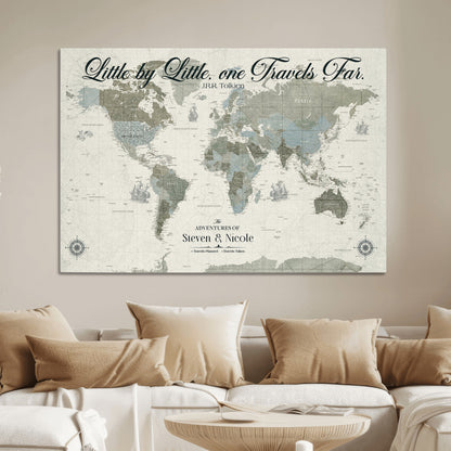 72081300-MGV-CV-36X24-Custom Push Pin World Map Wall Canvas Print – Personalized Travel Tracker with Pins – Framed Large Multi-Size Canvas for Home Office Decor