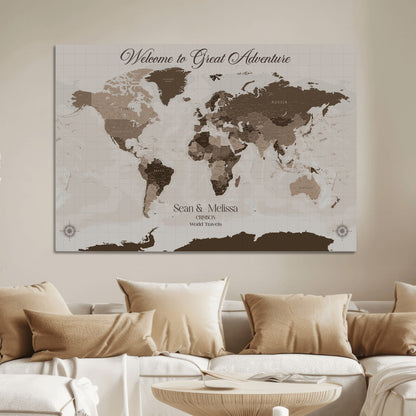 49871705-MGV-CV-36X24-Push Pin Customize World Map Wall Canvas Print – Personalized Travel Tracker with Pins – Custom Wall Art Canvas for Home Office Decor