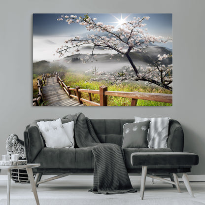 Sakura Cherry Blossom Pathway Canvas Wall Art – Tranquil Walk Through Blossoming Nature – Ready to Hang