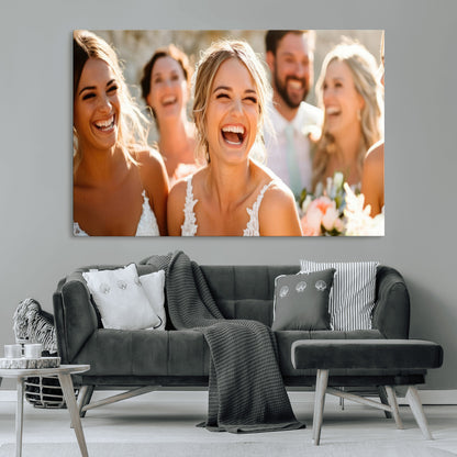 MGV-CV-36X24 - Joyful Wedding Wall Art – Laughing Bride and Bridesmaids Canvas Print, Romantic Celebration Photography Decor for Bedroom, Living Room, or Wedding Gift