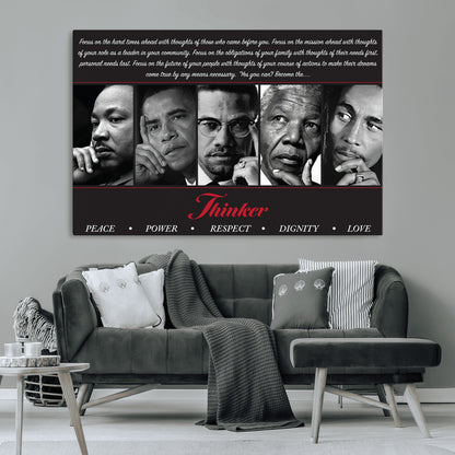Monochrome canvas of iconic Black leaders with a powerful quote, perfect for modern spaces with a cultural or motivational theme.