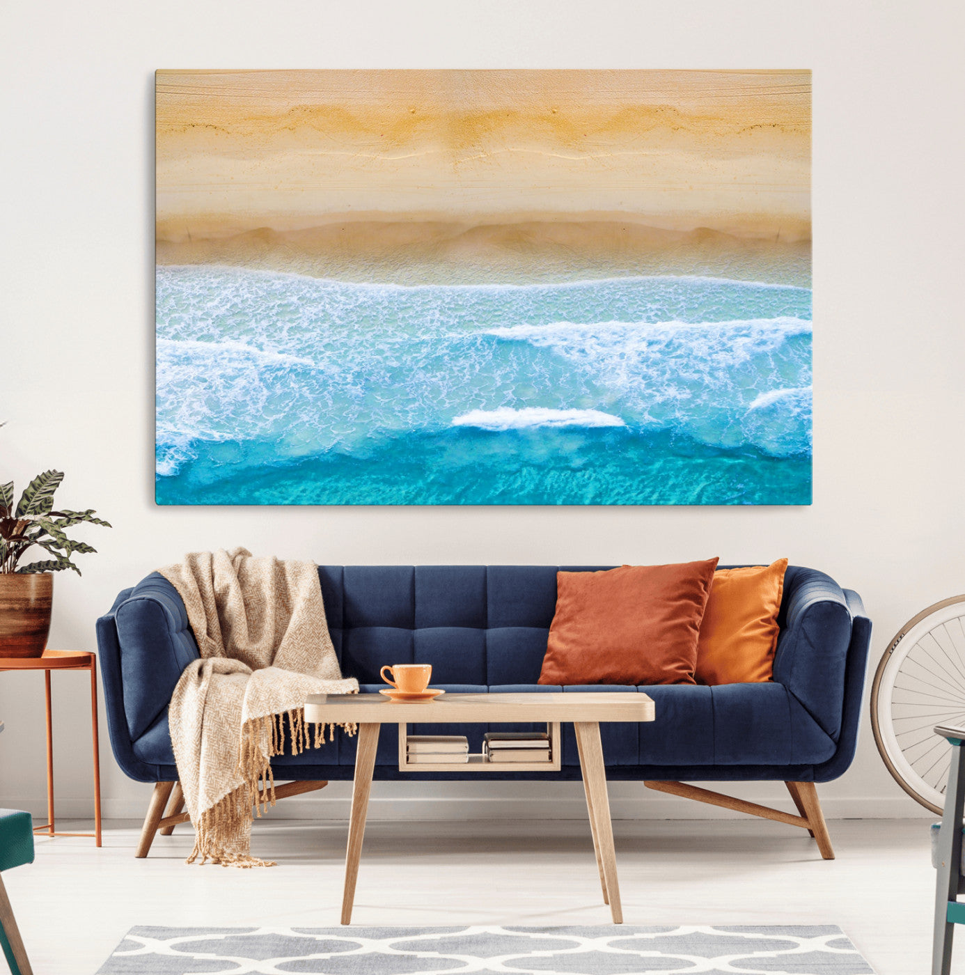 -Aerial Beach Wall Art – Serene Ocean Waves & Sandy Shore Canvas Print, Coastal Home Decor for Living Room, Bedroom or Office