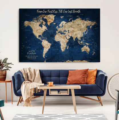 56122A-MGV-CV-36X24-Push Pin World Map Canvas Print – Framed Wall Art for Couples to Track Their Travels – Anniversary Gift or Home Adventure Decor - H2-Orj