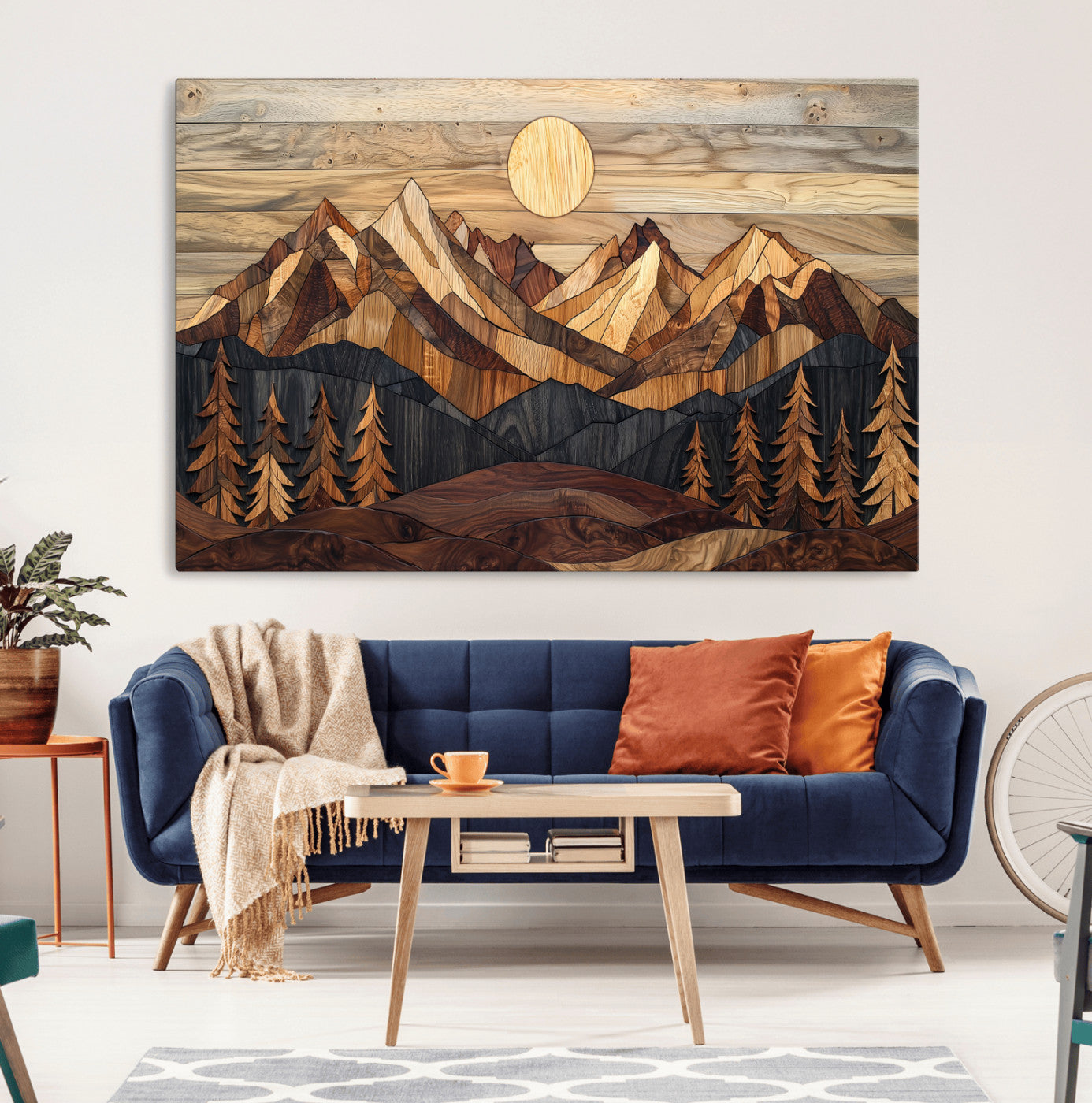Mountain Landscape Wall Art Print - Sunset Hills Canvas Print, featuring an abstract nature scene with earthy tones and misty peaks, perfect for boho and modern decor.