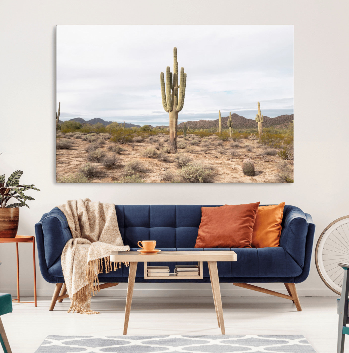 Canvas of a saguaro cactus in an earthy Sonoran desert landscape, ideal for Southwestern Boho or desert minimalism inspired home decor.   2/2