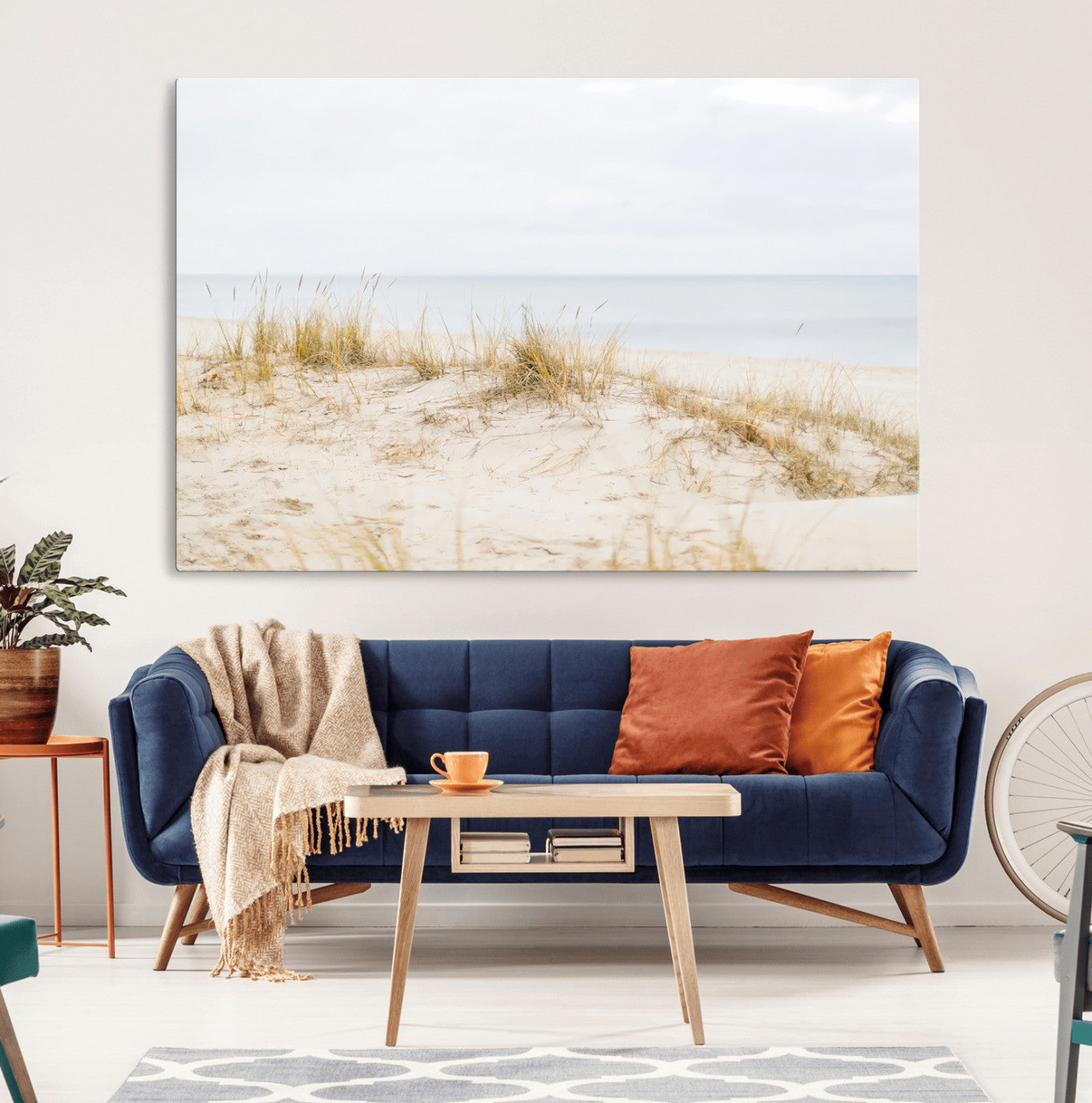 Canvas of soft beach dunes and coastal grasses in neutral tones, perfect for Scandinavian coastal or minimalist nature-inspired home decor.   2/2