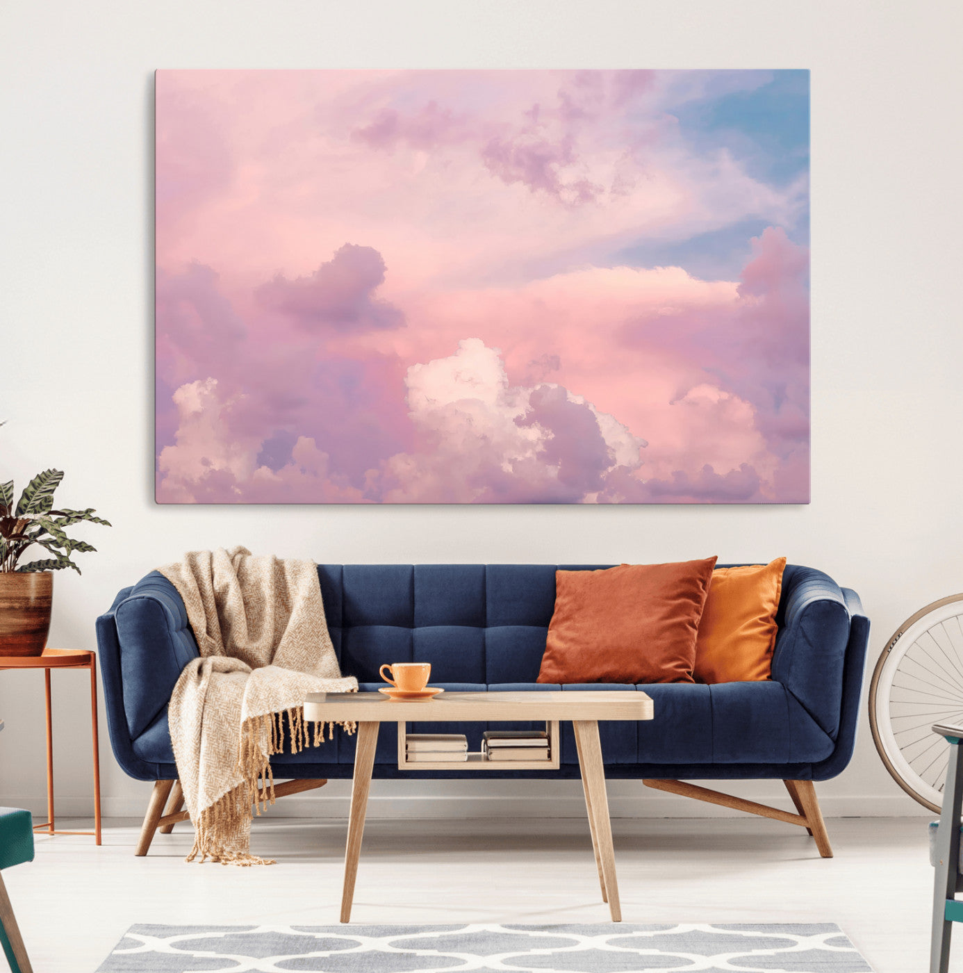 Soft pastel-colored clouds in shades of pink, purple, and blue, creating a dreamy and serene sky perfect for a calming decor touch.
