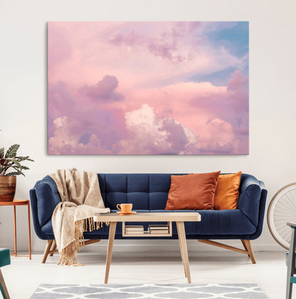 Soft pastel-colored clouds in shades of pink, purple, and blue, creating a dreamy and serene sky perfect for a calming decor touch.