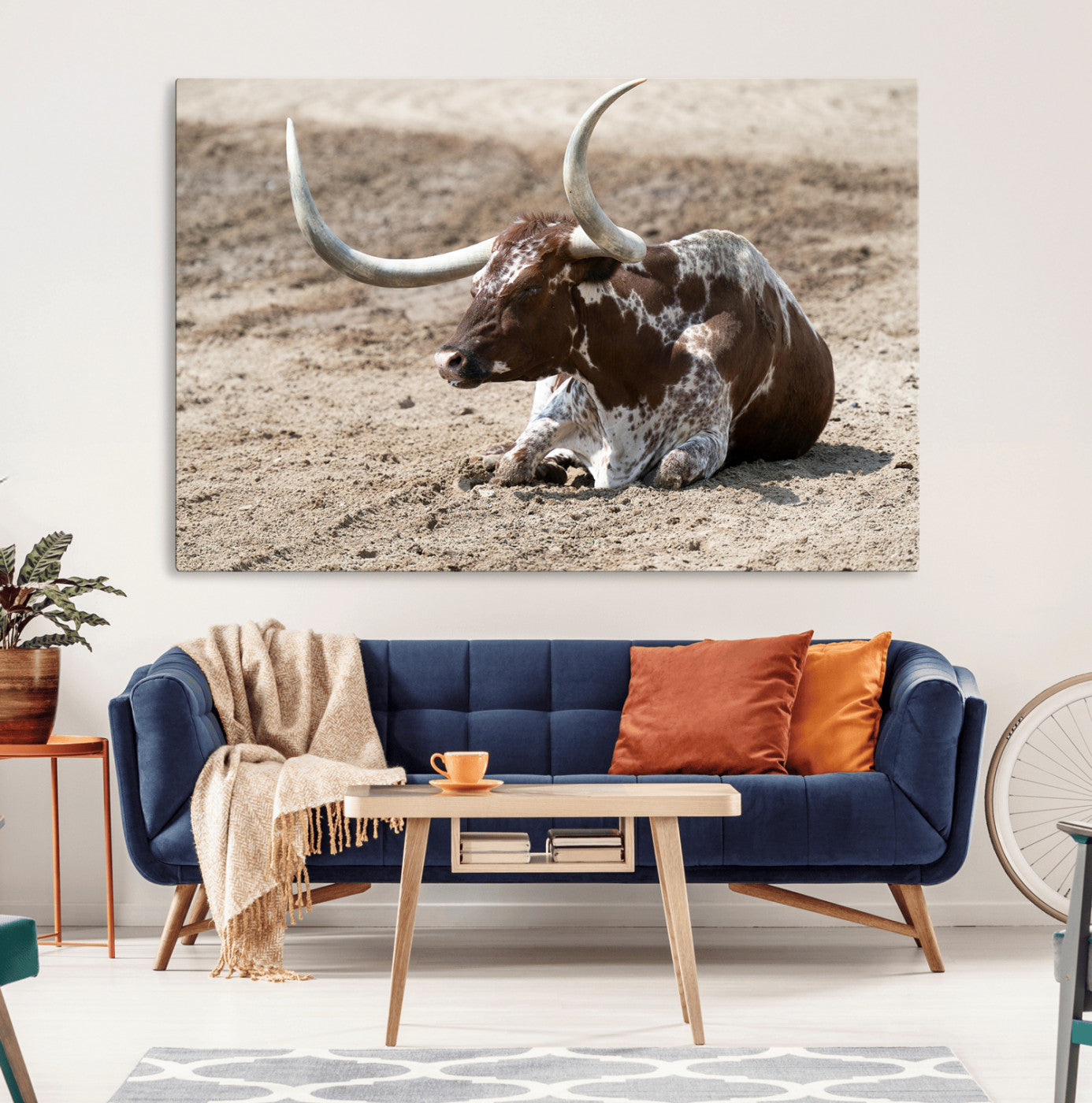 Texas Longhorn Wall Art Canvas Print, Framed Country Living Art Picture Print, Farmhouse Aesthetic Perfect Western Rustic Decor Artwork