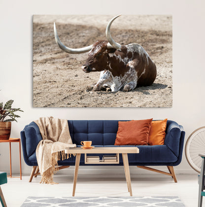 Texas Longhorn Wall Art Canvas Print, Framed Country Living Art Picture Print, Farmhouse Aesthetic Perfect Western Rustic Decor Artwork