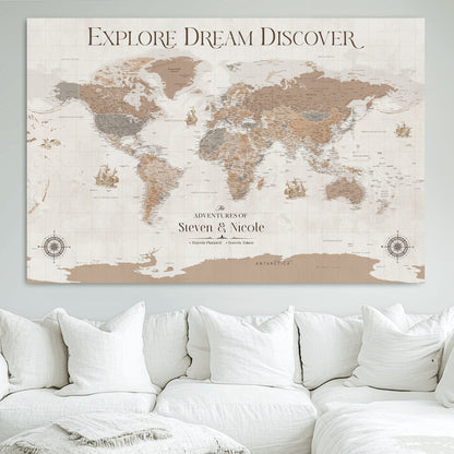 95738134-MGV-CV-36X24-Custom Push Pin World Map Wall Canvas Print – Personalized Travel Tracker with Pins – Framed Large Multi-Size Canvas for Home Office Decor - H13