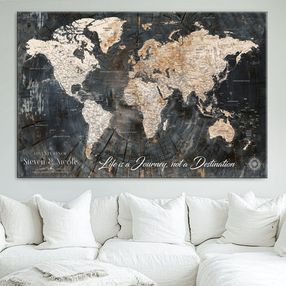 13001721-MGV-CV-36X24-Custom Push Pin World Map Wall Canvas Print – Personalized Travel Tracker with Pins – Framed Large Multi-Size Canvas for Home Office Decor
