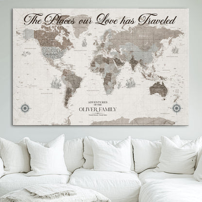88245481-MGV-CV-36X24-Custom Push Pin World Map Wall Canvas Print – Personalized Travel Tracker with Pins – Framed Large Multi-Size Canvas for Home Office Decor