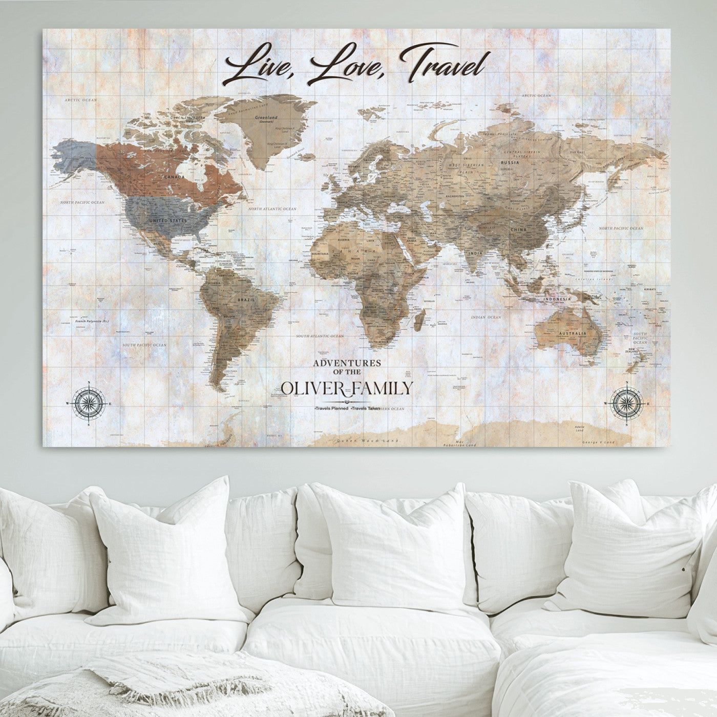 76256172-MGV-CV-36X24-Custom Push Pin World Map Wall Canvas Print – Personalized Travel Tracker with Pins – Framed Large Multi-Size Canvas for Home Office Decor - H20