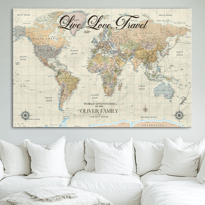 49563244-MGV-CV-36X24-Custom Push Pin World Map Wall Canvas Print – Personalized Travel Tracker with Pins – Framed Large Multi-Size Canvas for Home Office Decor