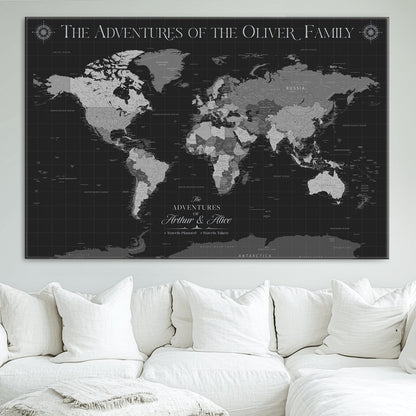 58711315-MGV-CV-36X24-Custom Push Pin World Map Wall Canvas Print – Personalized Travel Tracker with Pins – Framed Large Multi-Size Canvas for Home Office Decor