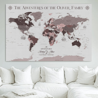 43789856-MGV-CV-36X24-Custom Push Pin World Map Wall Canvas Print – Personalized Travel Tracker with Pins – Framed Large Multi-Size Canvas for Home Office Decor - H27