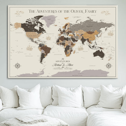 41470751-MGV-CV-36X24-Custom Push Pin World Map Wall Canvas Print – Personalized Travel Tracker with Pins – Framed Large Multi-Size Canvas for Home Office Decor