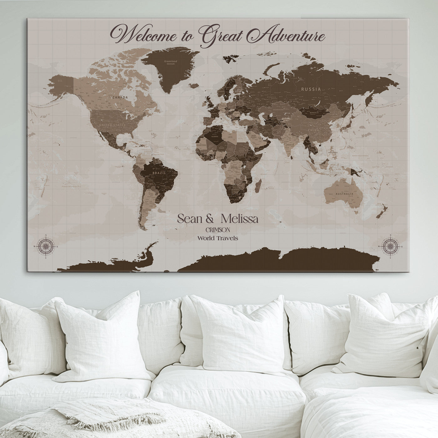 49871705-MGV-CV-36X24-Push Pin Customize World Map Wall Canvas Print – Personalized Travel Tracker with Pins – Custom Wall Art Canvas for Home Office Decor