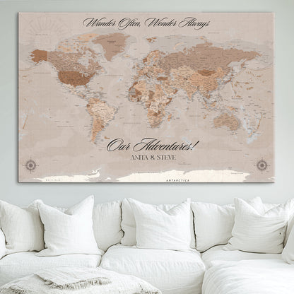 95243244-MGV-CV-36X24-Custom Push Pin World Map Wall Canvas Print – Personalized Map for Travel Lovers - Large Personalized Gift for Home Office Decor