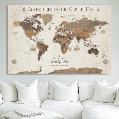 84483613-MGV-CV-36X24-Custom Push Pin World Map Wall Canvas Print – Personalized Travel Tracker with Pins – Framed Large Multi-Size Canvas for Home Office Decor