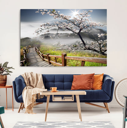 Sakura Cherry Blossom Pathway Canvas Wall Art – Tranquil Walk Through Blossoming Nature – Ready to Hang