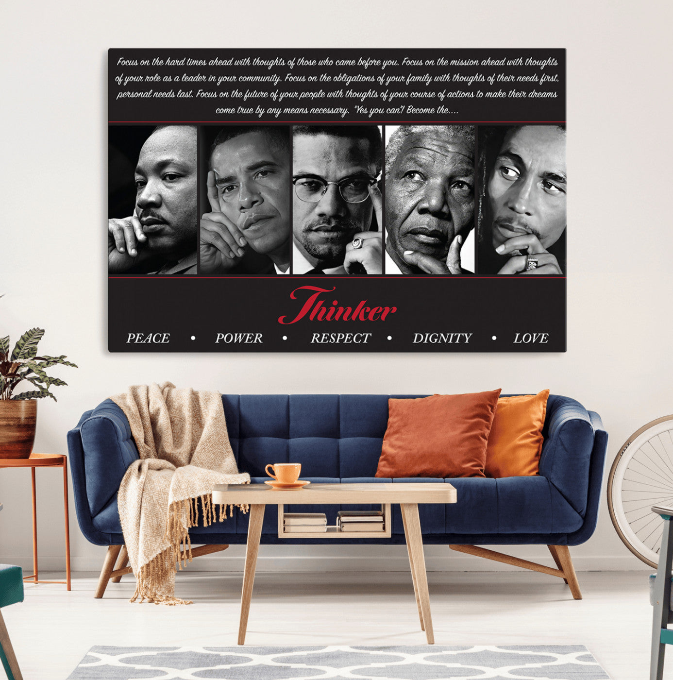 Monochrome canvas of iconic Black leaders with a powerful quote, perfect for modern spaces with a cultural or motivational theme.