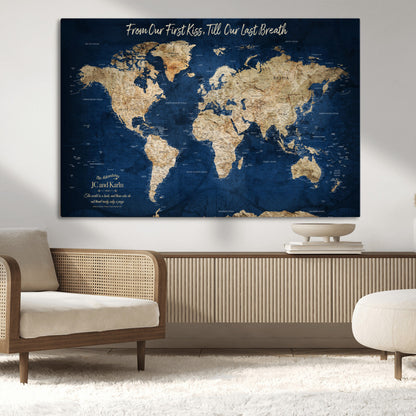 56122A-MGV-CV-36X24-Push Pin World Map Canvas Print – Framed Wall Art for Couples to Track Their Travels – Anniversary Gift or Home Adventure Decor - H2-Orj