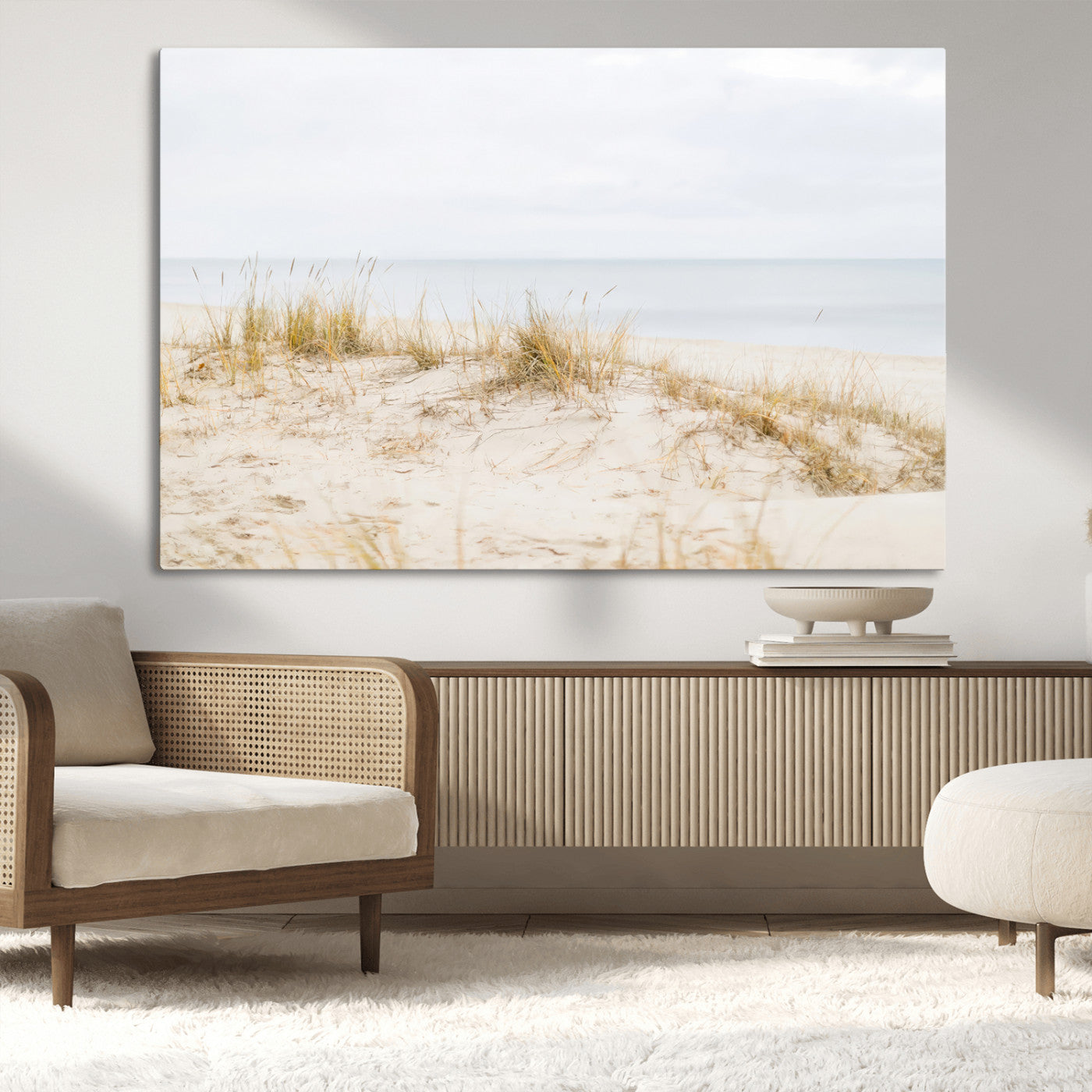 Canvas of soft beach dunes and coastal grasses in neutral tones, perfect for Scandinavian coastal or minimalist nature-inspired home decor.   2/2