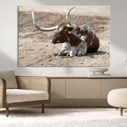 Texas Longhorn Wall Art Canvas Print, Framed Country Living Art Picture Print, Farmhouse Aesthetic Perfect Western Rustic Decor Artwork