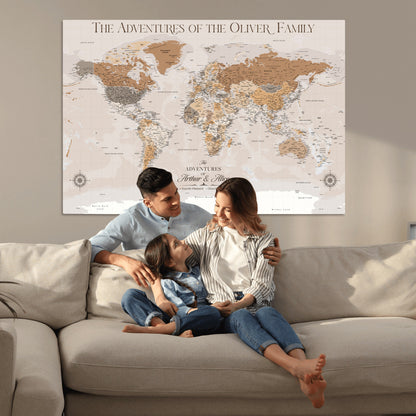 43101120-MGV-CV-36X24-World Travel Map with Pins – Push Pin Maps of Where I've Been, Framed Wall Map for Travel Memories, Old Style Decorative World Map - H10