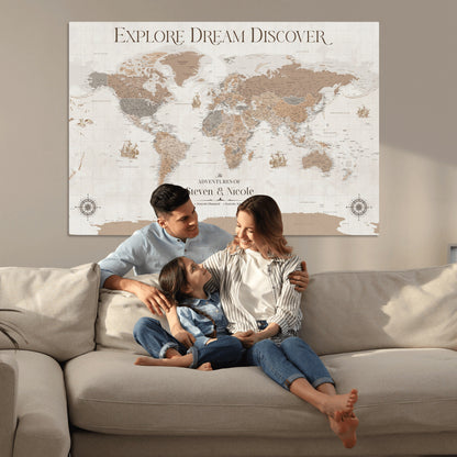 95738134-MGV-CV-36X24-Custom Push Pin World Map Wall Canvas Print – Personalized Travel Tracker with Pins – Framed Large Multi-Size Canvas for Home Office Decor