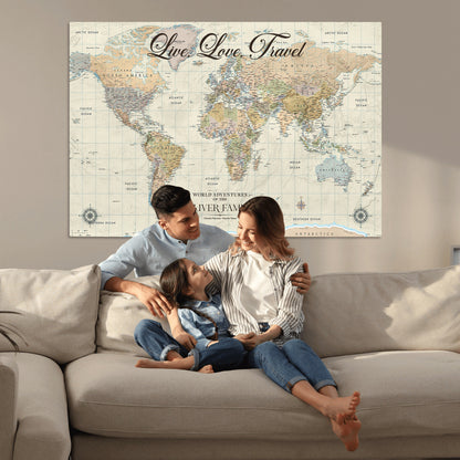 49563244-MGV-CV-36X24-Custom Push Pin World Map Wall Canvas Print – Personalized Travel Tracker with Pins – Framed Large Multi-Size Canvas for Home Office Decor