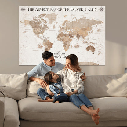 58395047-MGV-CV-36X24-Custom Push Pin World Map Wall Canvas Print – Personalized Travel Tracker with Pins – Framed Large Multi-Size Canvas for Home Office Decor