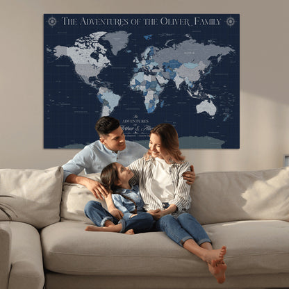 11352707-MGV-CV-36X24-Custom Push Pin World Map Wall Canvas Print – Personalized Travel Tracker with Pins – Framed Large Multi-Size Canvas for Home Office Decor