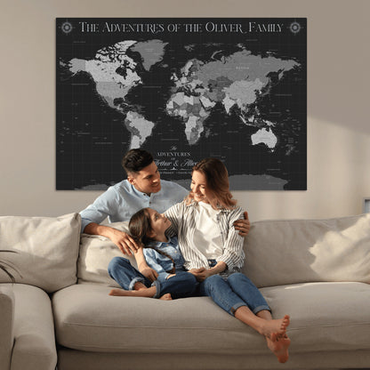 58711315-MGV-CV-36X24-Custom Push Pin World Map Wall Canvas Print – Personalized Travel Tracker with Pins – Framed Large Multi-Size Canvas for Home Office Decor