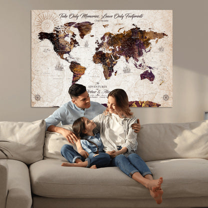 64869039-MGV-CV-36X24-Custom Push Pin World Map Wall Canvas Print – Personalized Travel Tracker with Pins – Framed Large Multi-Size Canvas for Home Office Decor