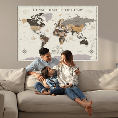 41470751-MGV-CV-36X24-Custom Push Pin World Map Wall Canvas Print – Personalized Travel Tracker with Pins – Framed Large Multi-Size Canvas for Home Office Decor