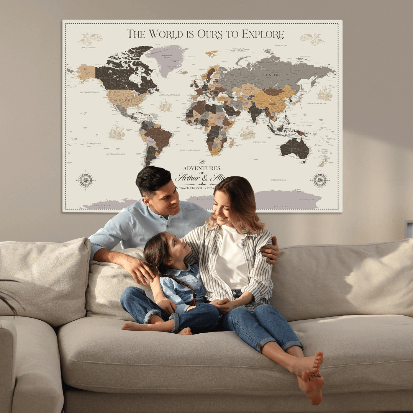 80998319-MGV-CV-36X24-Personalize World Map Push Pin Wall Canvas Print – Personalized Travel Tracker with Pins – Framed Large Multi-Size Canvas for Home Office Decor