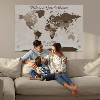 49871705-MGV-CV-36X24-Push Pin Customize World Map Wall Canvas Print – Personalized Travel Tracker with Pins – Custom Wall Art Canvas for Home Office Decor
