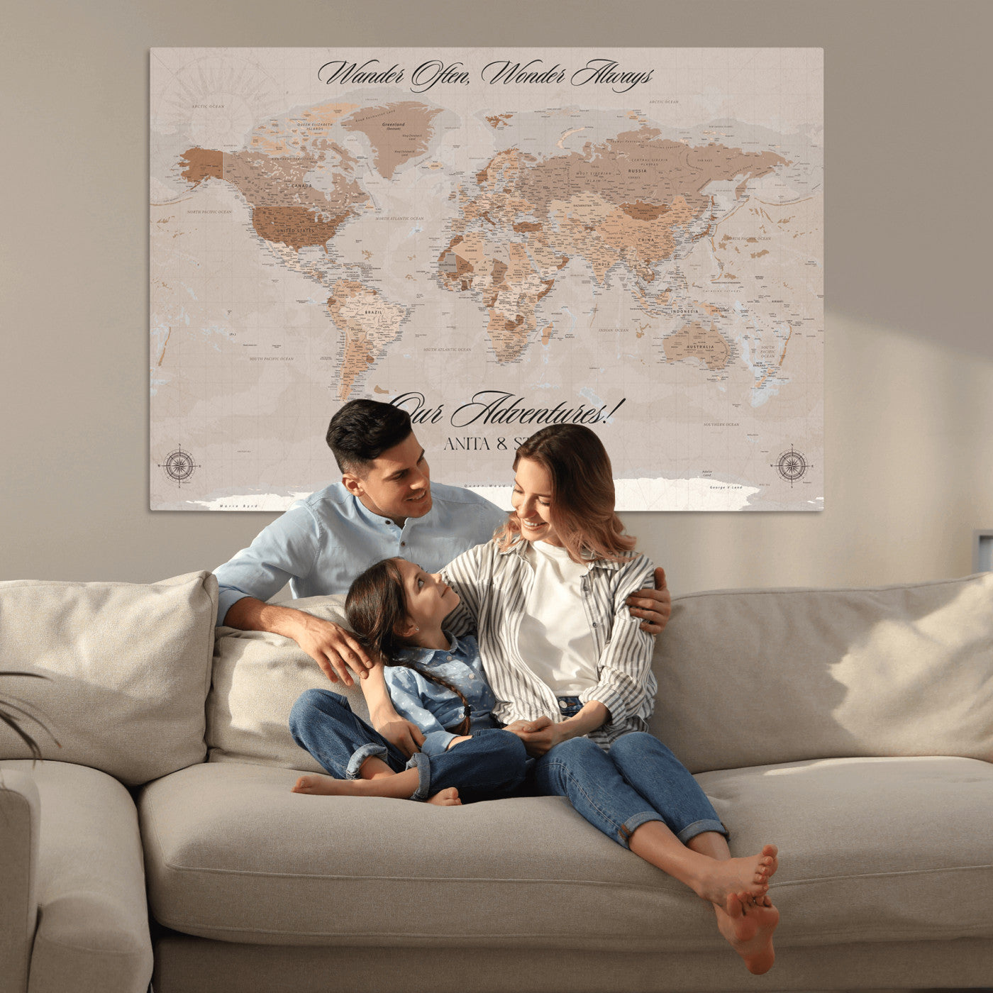 95243244-MGV-CV-36X24-Custom Push Pin World Map Wall Canvas Print – Personalized Map for Travel Lovers - Large Personalized Gift for Home Office Decor