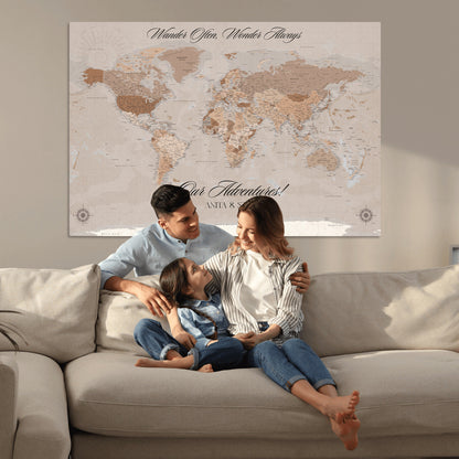 95243244-MGV-CV-36X24-Custom Push Pin World Map Wall Canvas Print – Personalized Map for Travel Lovers - Large Personalized Gift for Home Office Decor