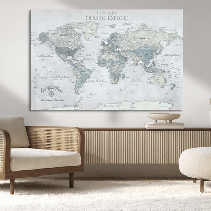 Custom Push Pin World Map Wall Canvas Print – Personalized Travel Tracker with Pins – Framed Custom Quotie Canvas for Home Office Decor