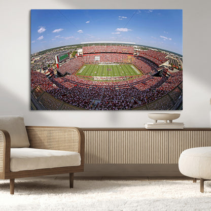 An William Brice-Stadium view of a full football stadium with cheering fans and clear blue skies, capturing the excitement and energy of the game.