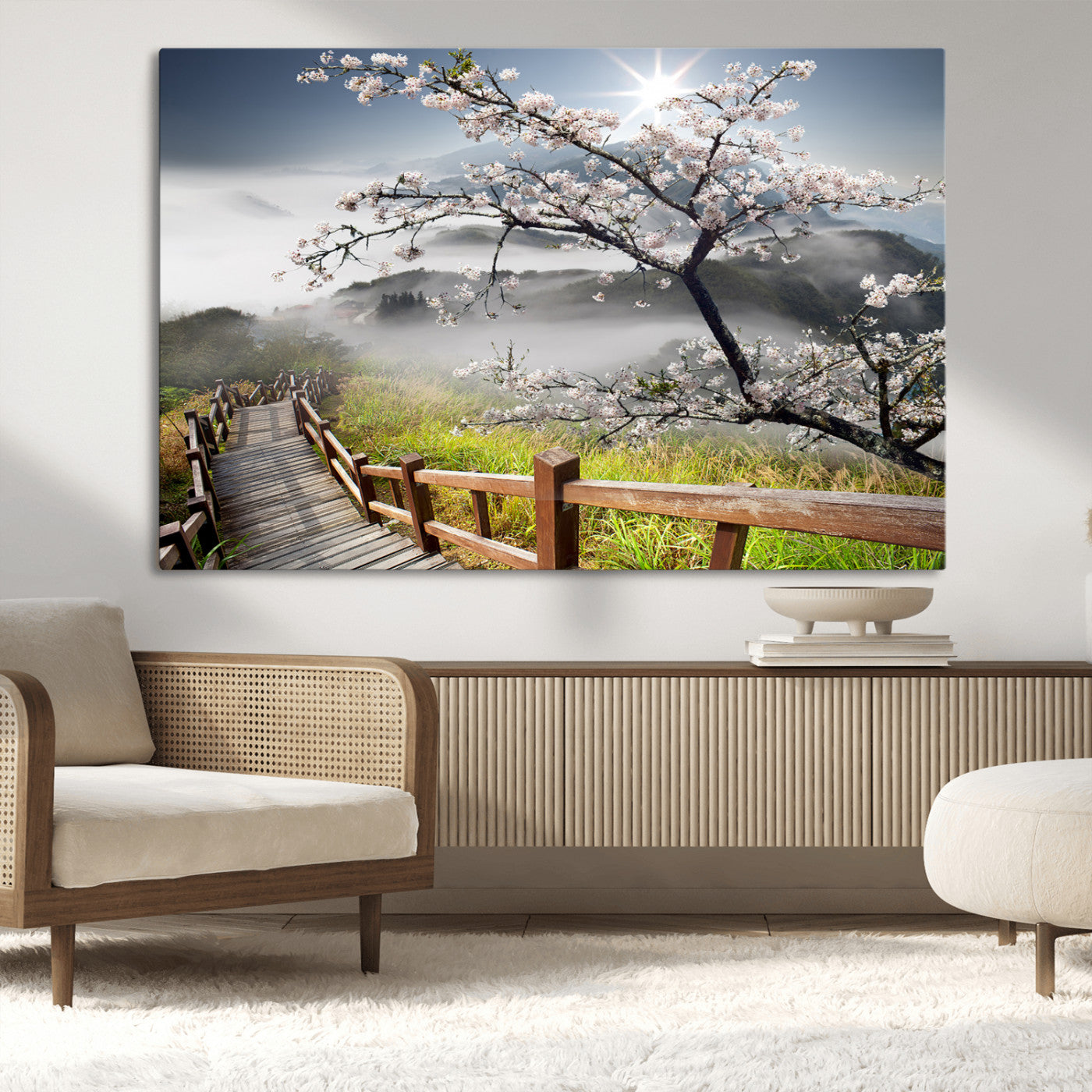 Sakura Cherry Blossom Pathway Canvas Wall Art – Tranquil Walk Through Blossoming Nature – Ready to Hang